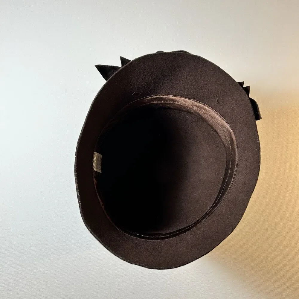 Wool Felt Cloche Hat Womens Brown Flower Flapper Style 20s 30s One Size